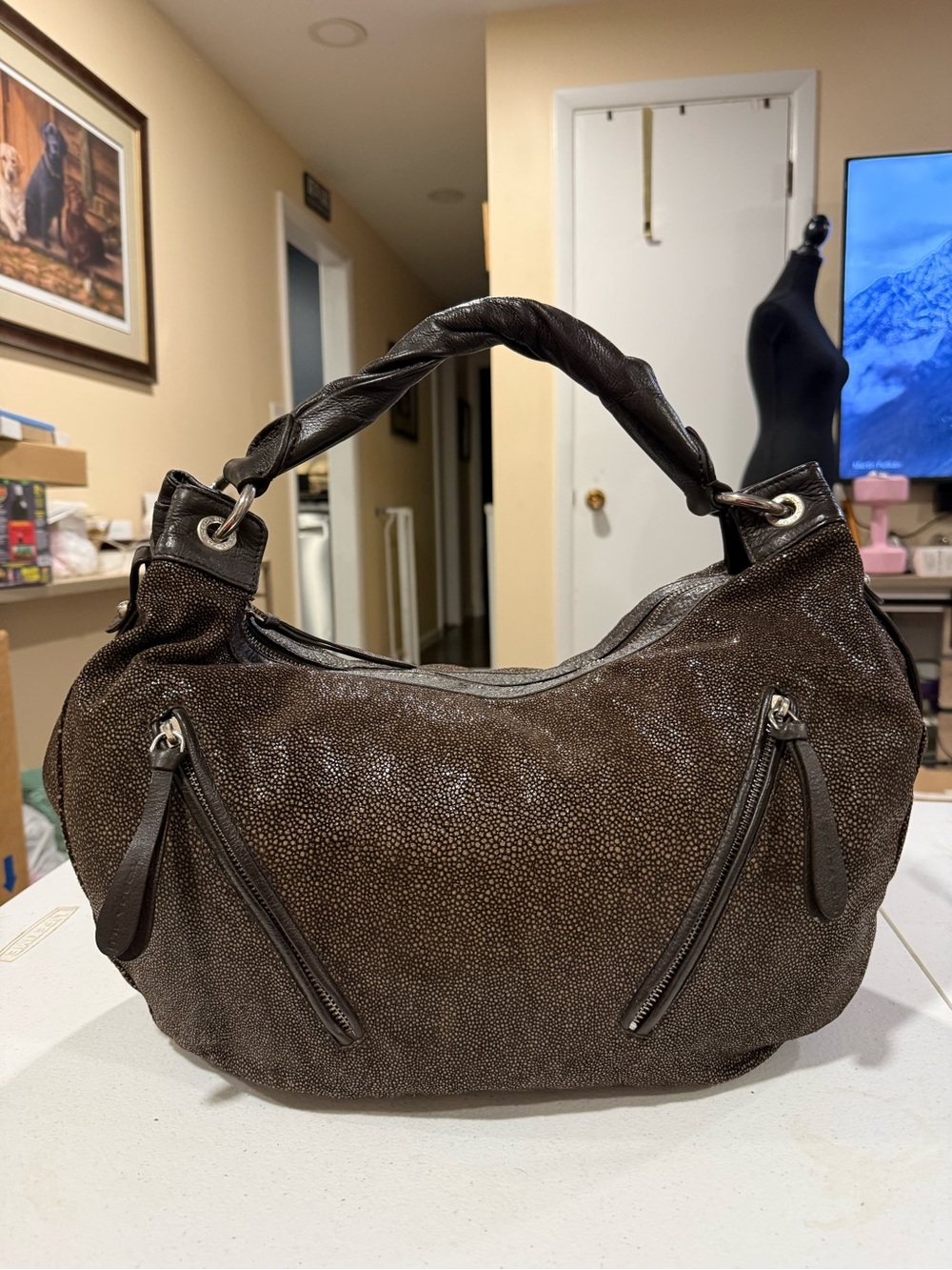 TOSCA BLU Dark Brown Textured Shoulder Hobo